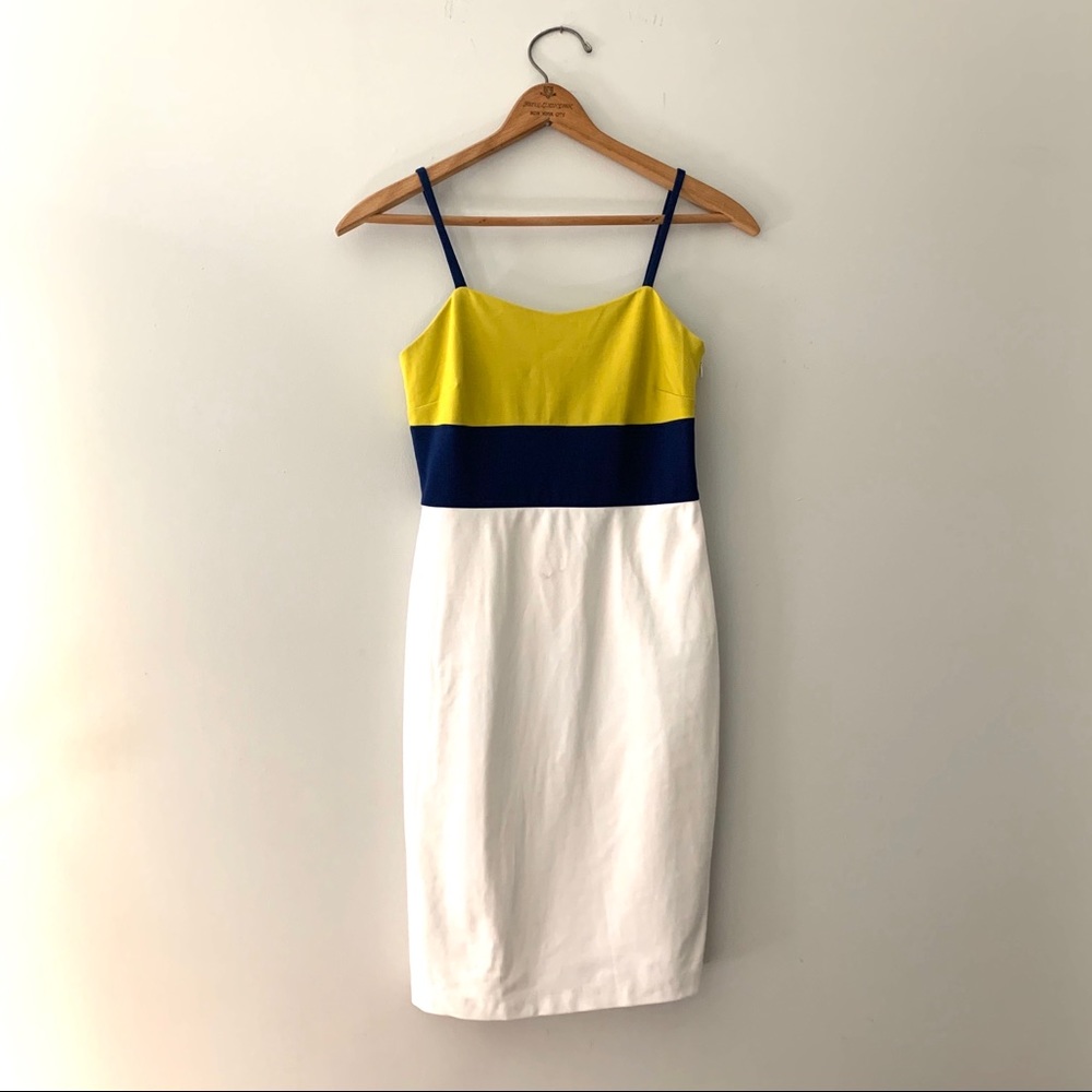 Spaghetti strap, color block dress.